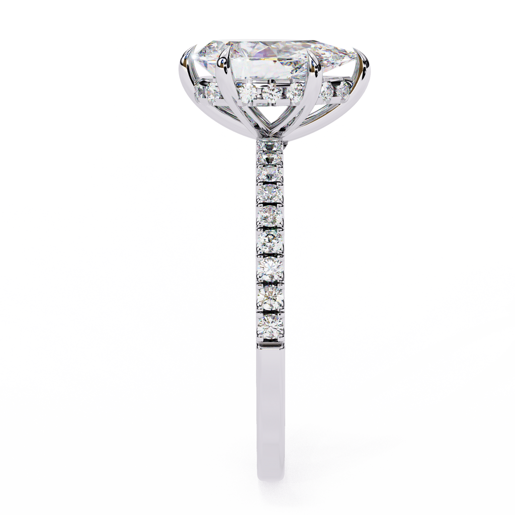 White Gold Pear Diamond Solitaire Pavé Engagement Ring