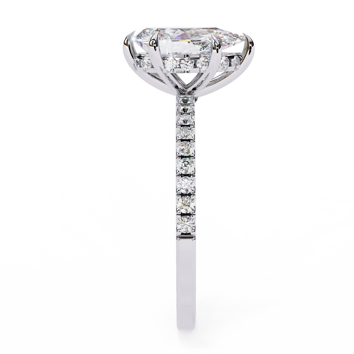 White Gold Pear Diamond Solitaire Pavé Engagement Ring
