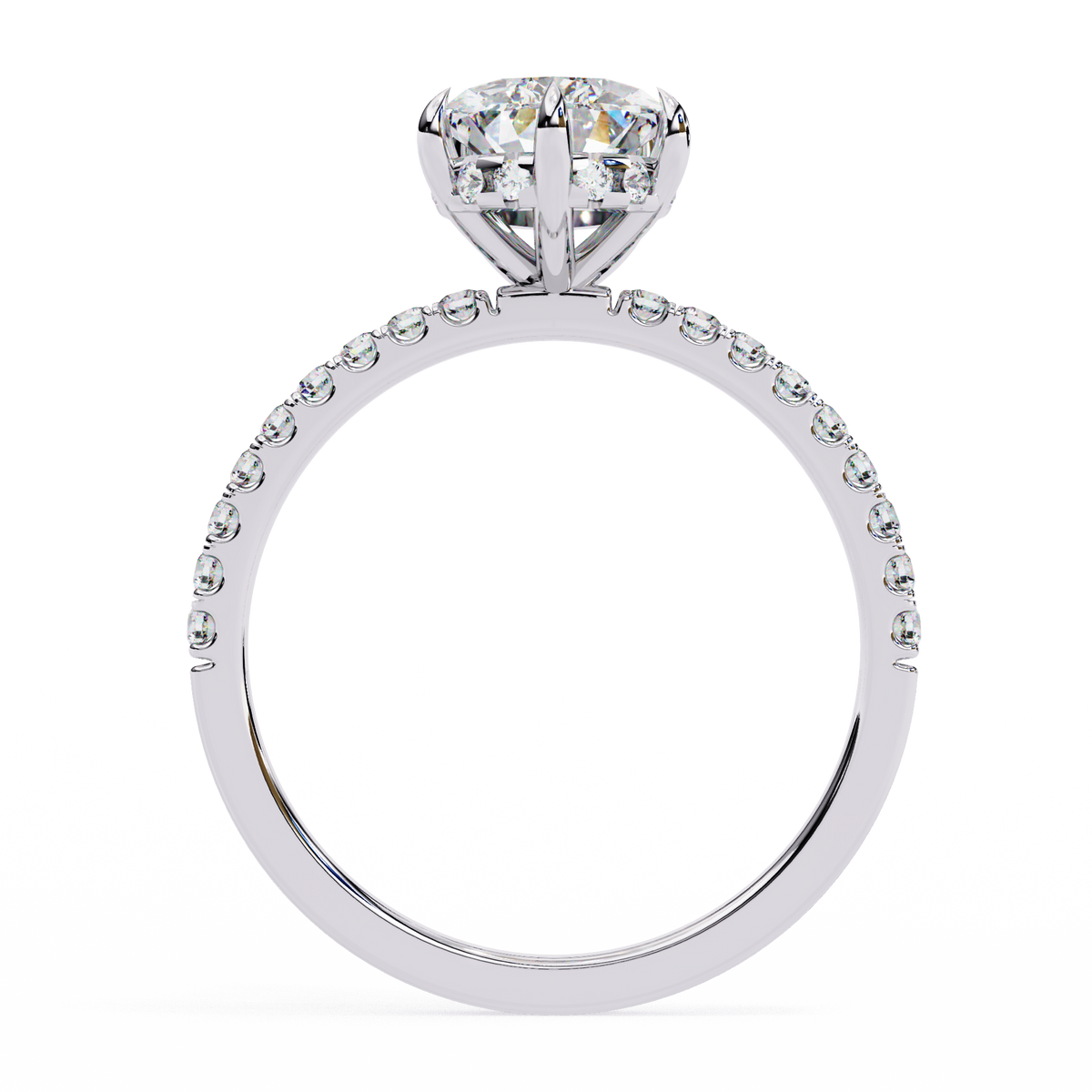 White Gold Pear Diamond Solitaire Pavé Engagement Ring