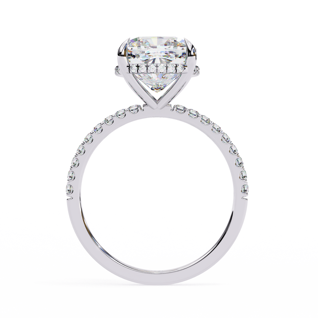 White Gold Cushion-Cut Diamond Solitaire Pavé Engagement Ring
