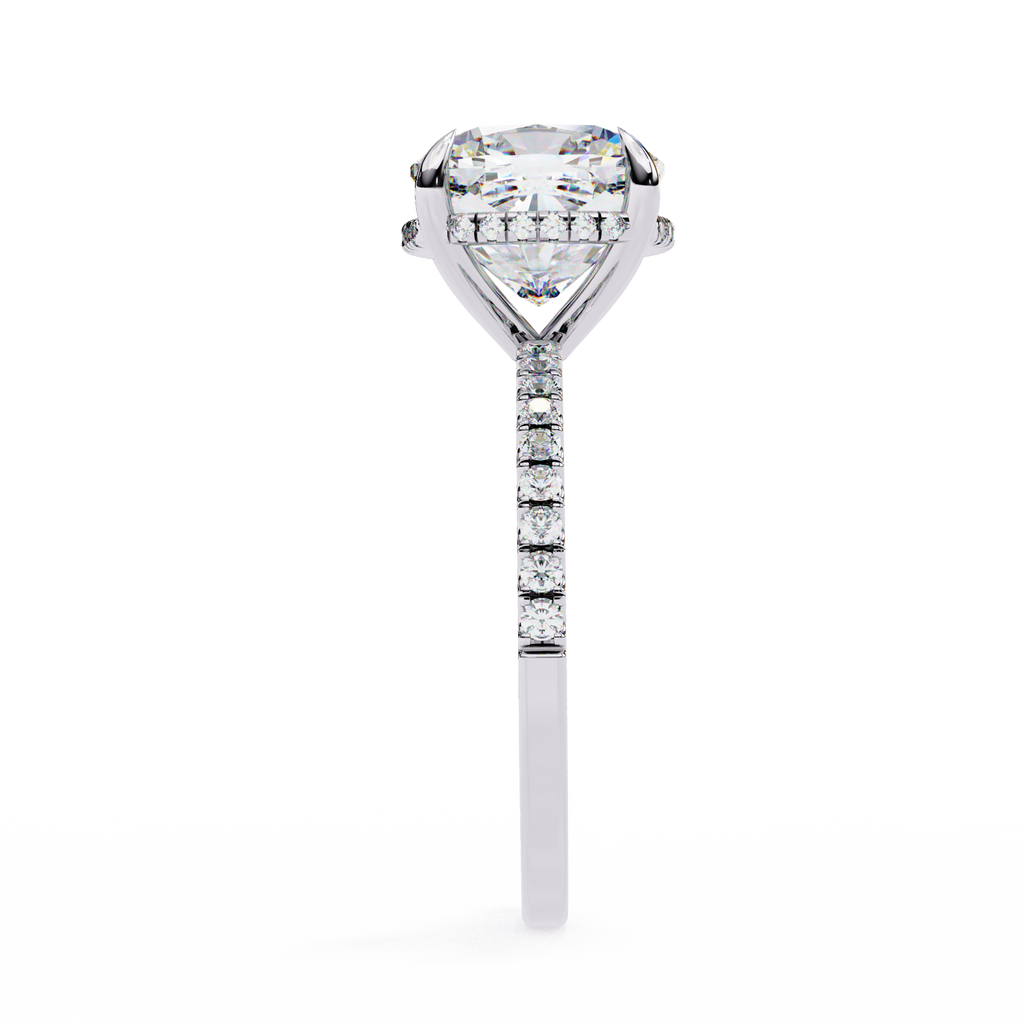 White Gold Cushion-Cut Diamond Solitaire Pavé Engagement Ring