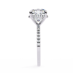 White Gold Cushion-Cut Diamond Solitaire Pavé Engagement Ring
