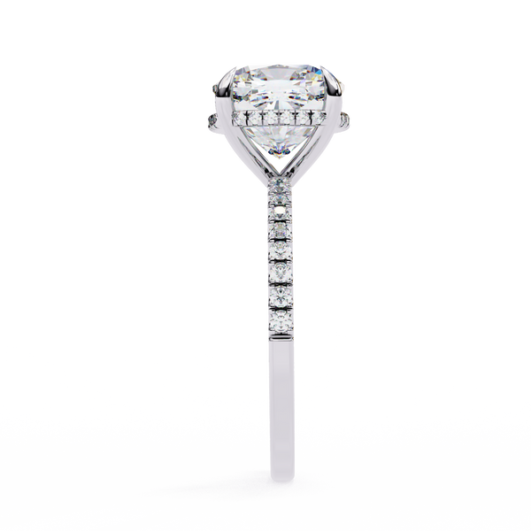 White Gold Cushion-Cut Diamond Solitaire Pavé Engagement Ring