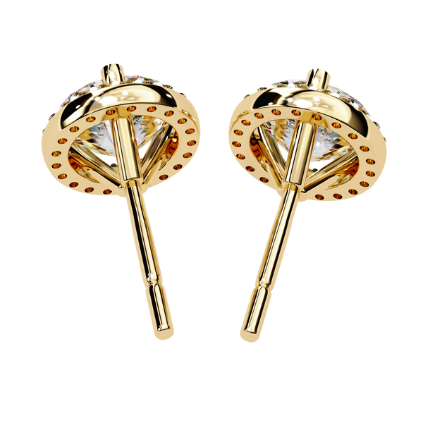 Gold Round Brilliant Diamond Halo Stud Earring