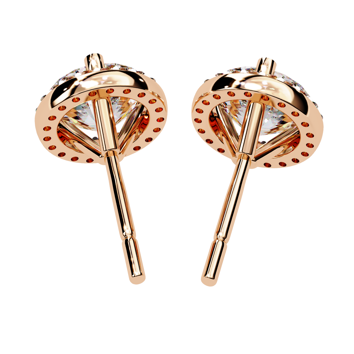Rose Gold Diamond Halo Stud Earrings
