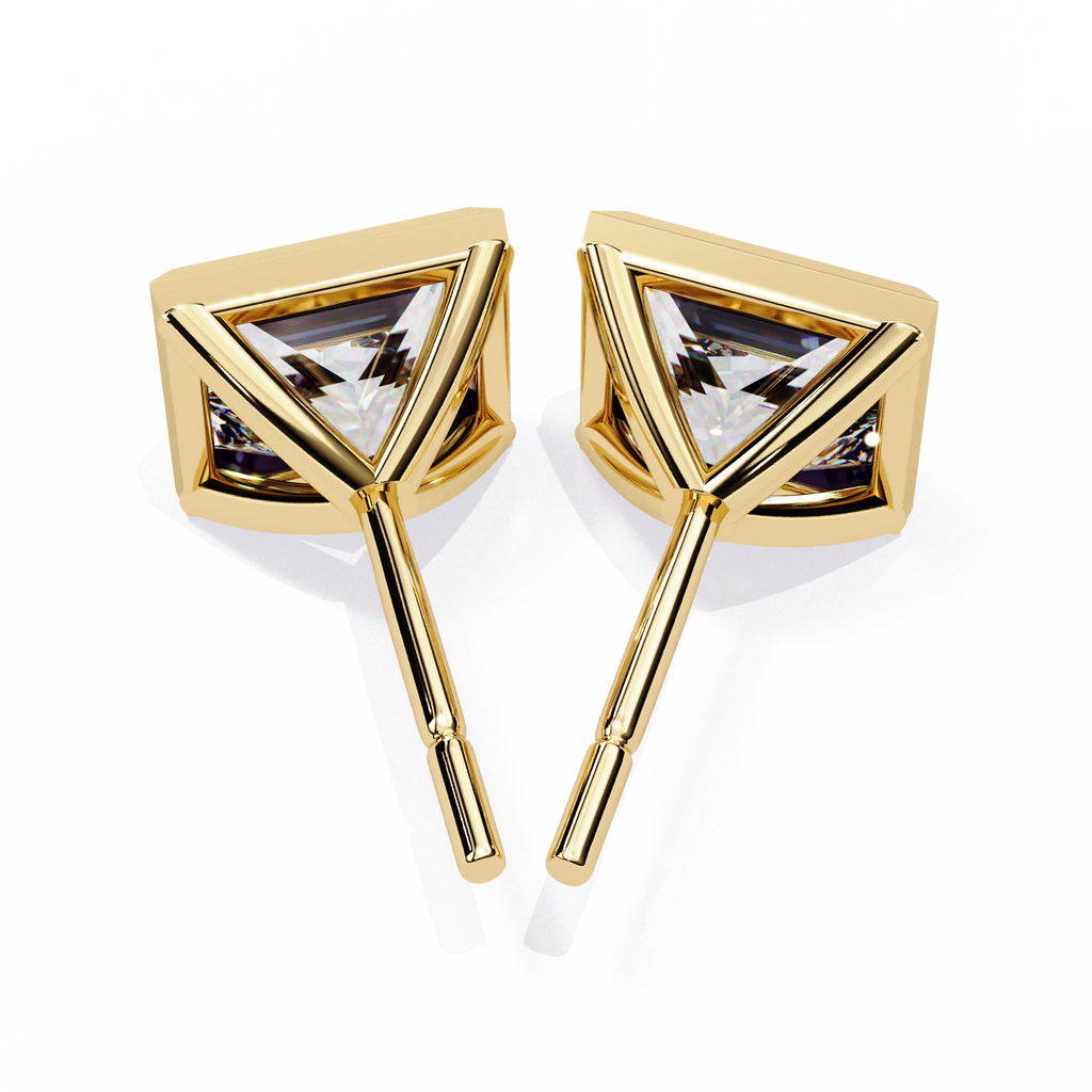 Yellow Gold Princess Cut Diamond Bezel Stud Earring