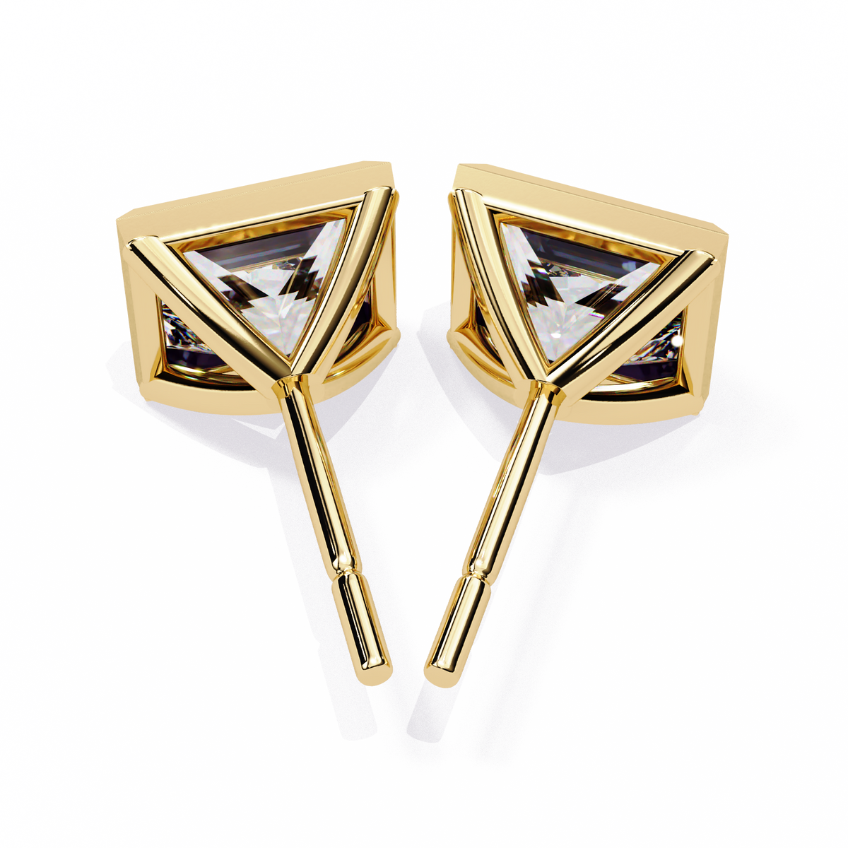 Yellow Gold Princess Cut Diamond Bezel Stud Earring