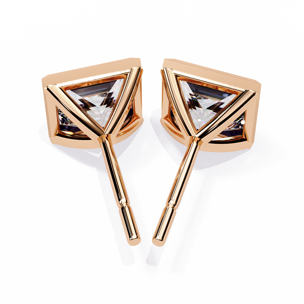 Rose Gold Bezel-Set Princess Cut Diamond Stud Earrings
