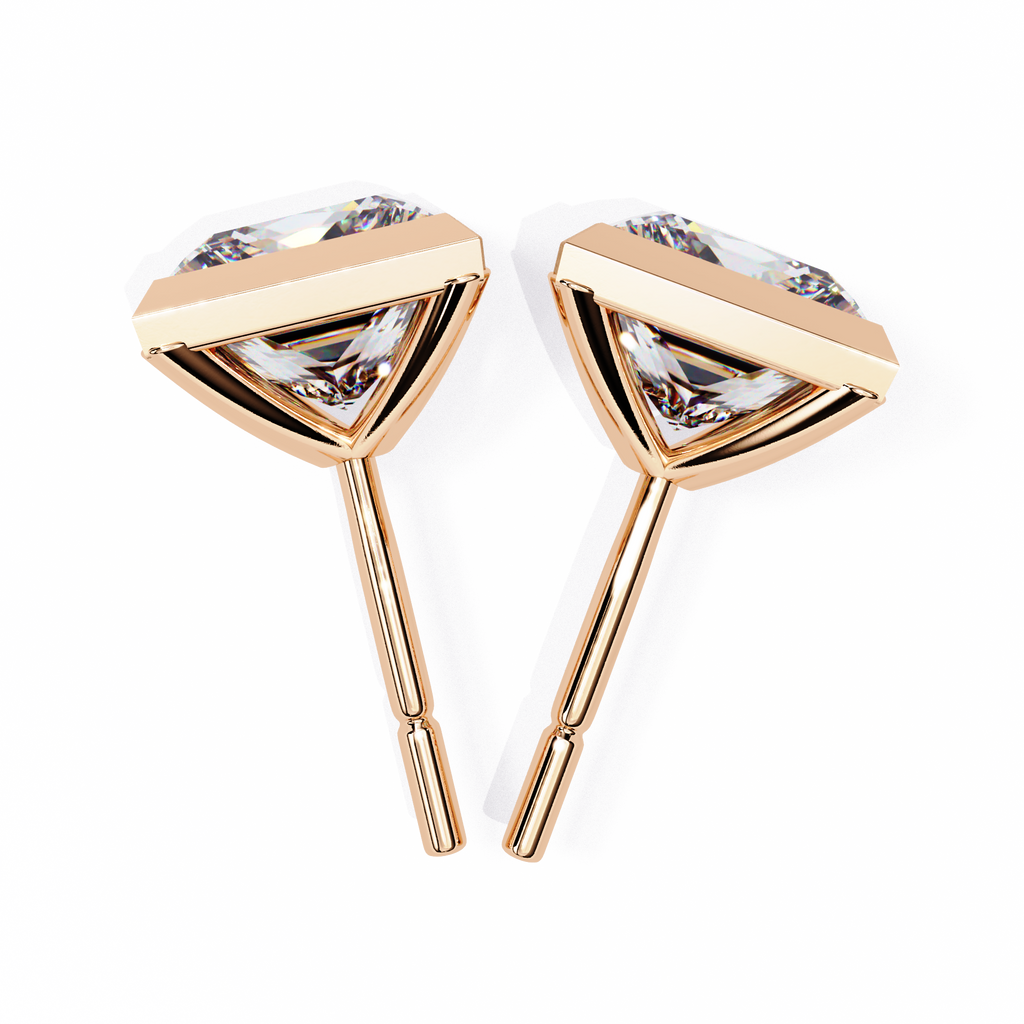 Rose Gold Bezel-Set Princess Cut Diamond Stud Earrings