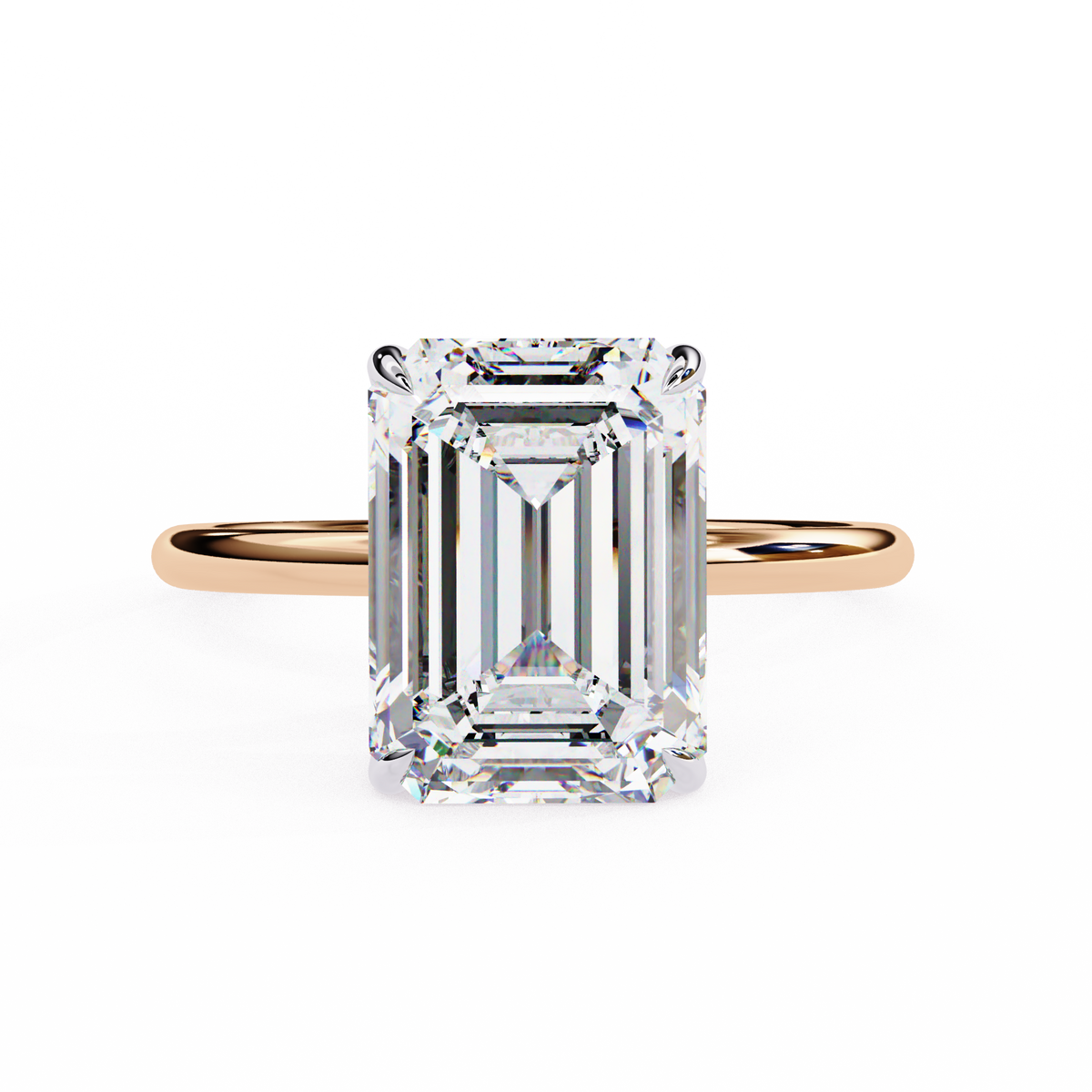 Rose Gold Emerald Cut Solitaire Diamond Engagement Ring