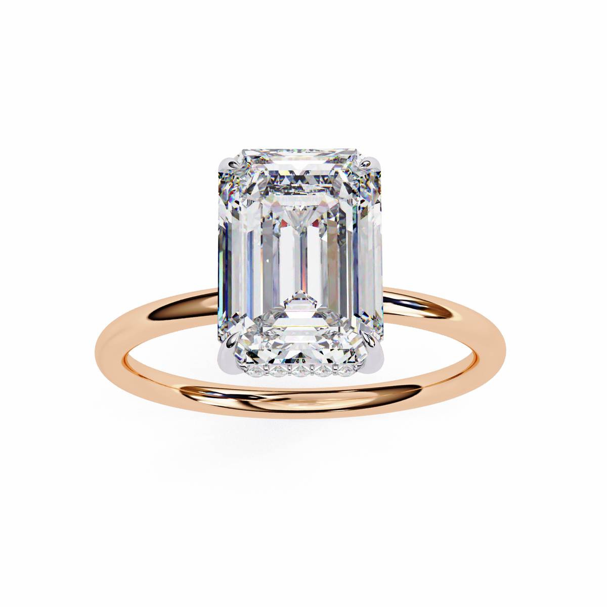 Rose Gold Emerald Cut Solitaire Diamond Engagement Ring