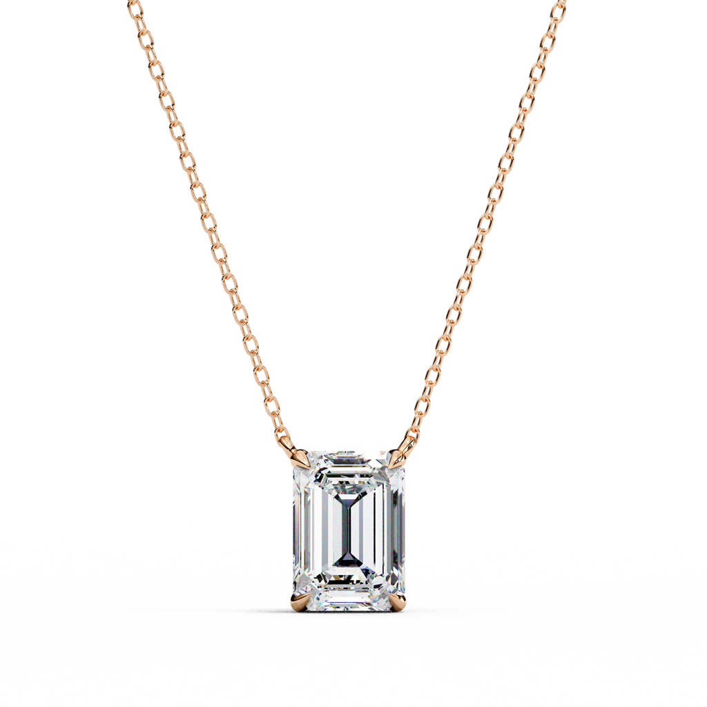 Rose Gold Emerald-Cut Diamond Solitaire Pendant