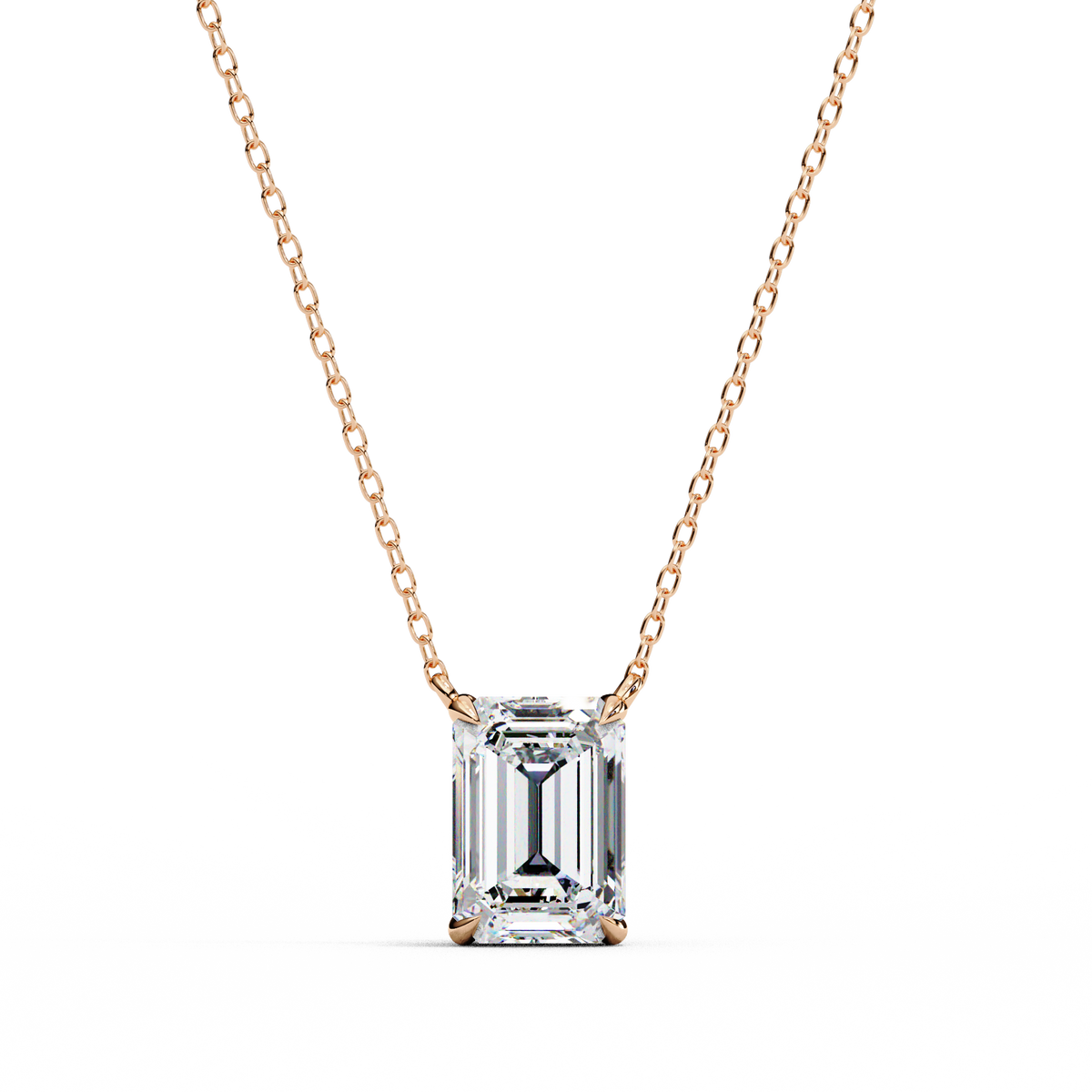 Rose Gold Emerald-Cut Diamond Solitaire Pendant
