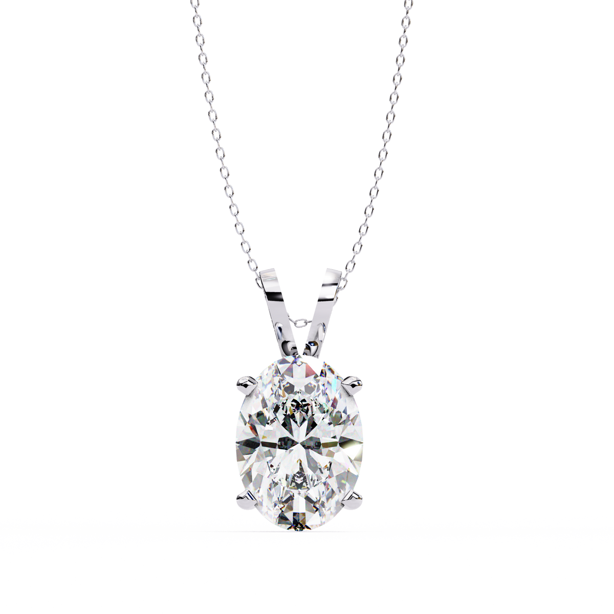 White Gold Vertical Oval Solitaire Split Bail Pendant