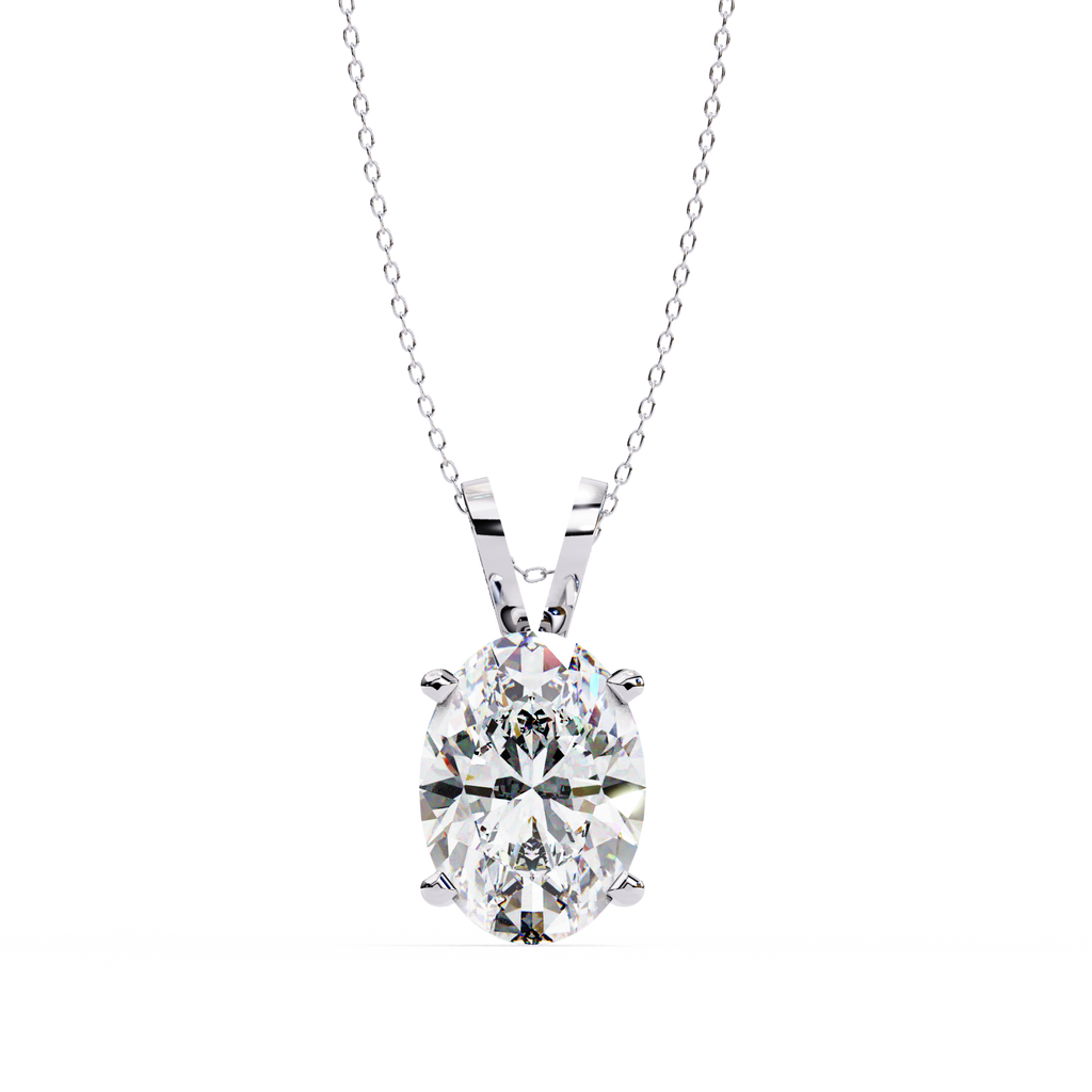 White Gold Vertical Oval Solitaire Split Bail Pendant