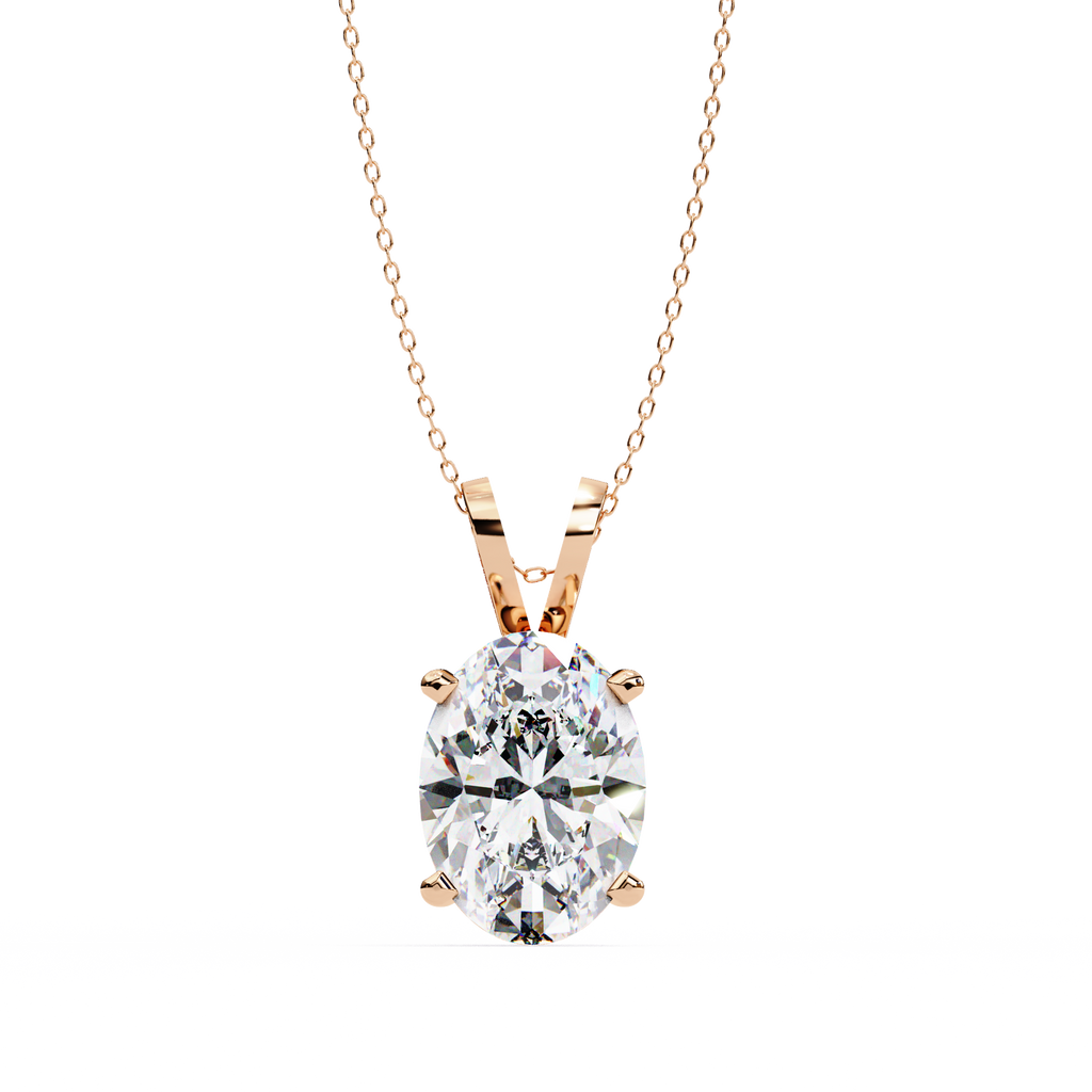Rose Gold Oval Diamond Solitaire Pendant