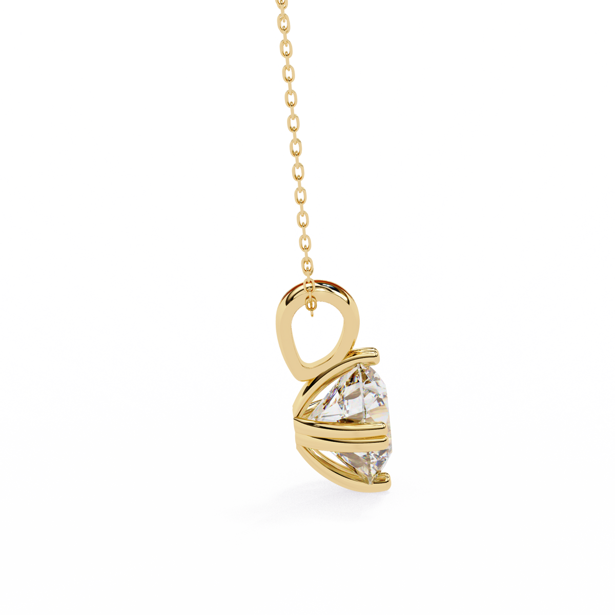 Yellow Gold Double-Prong Round Diamond Solitaire Pendant