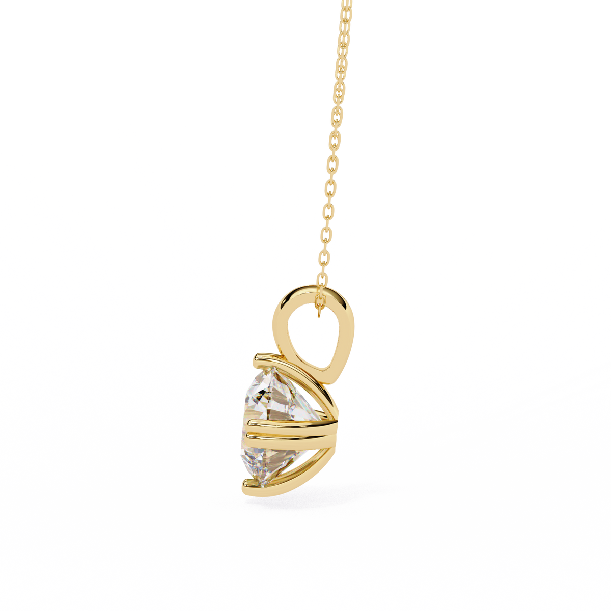 Yellow Gold Double-Prong Round Diamond Solitaire Pendant