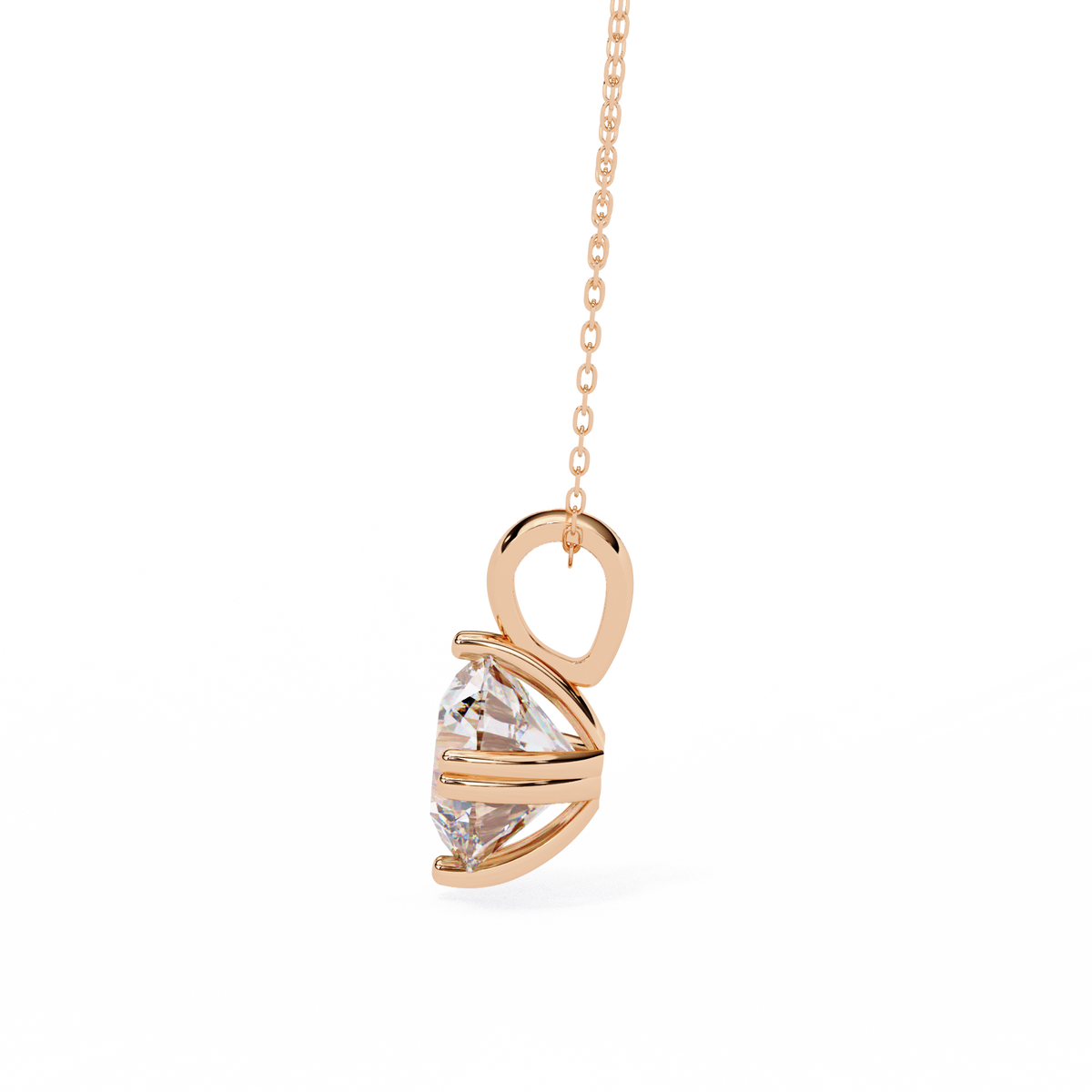 Rose Gold Double-Prong Round Diamond Solitaire Pendant