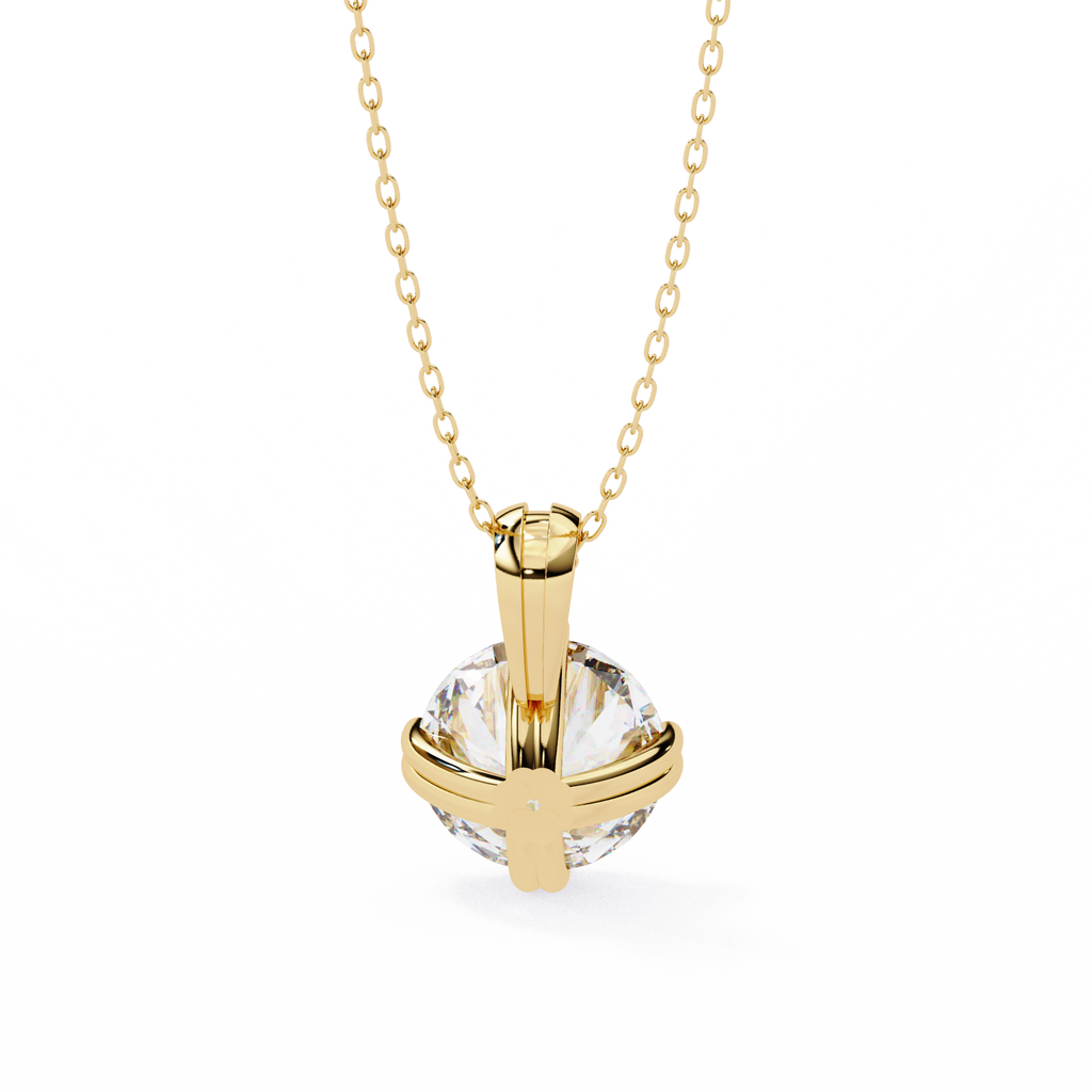 Yellow Gold Double-Prong Round Diamond Solitaire Pendant