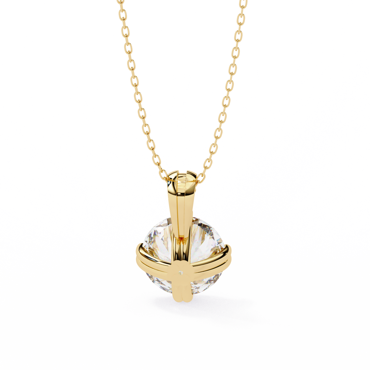 Yellow Gold Double-Prong Round Diamond Solitaire Pendant