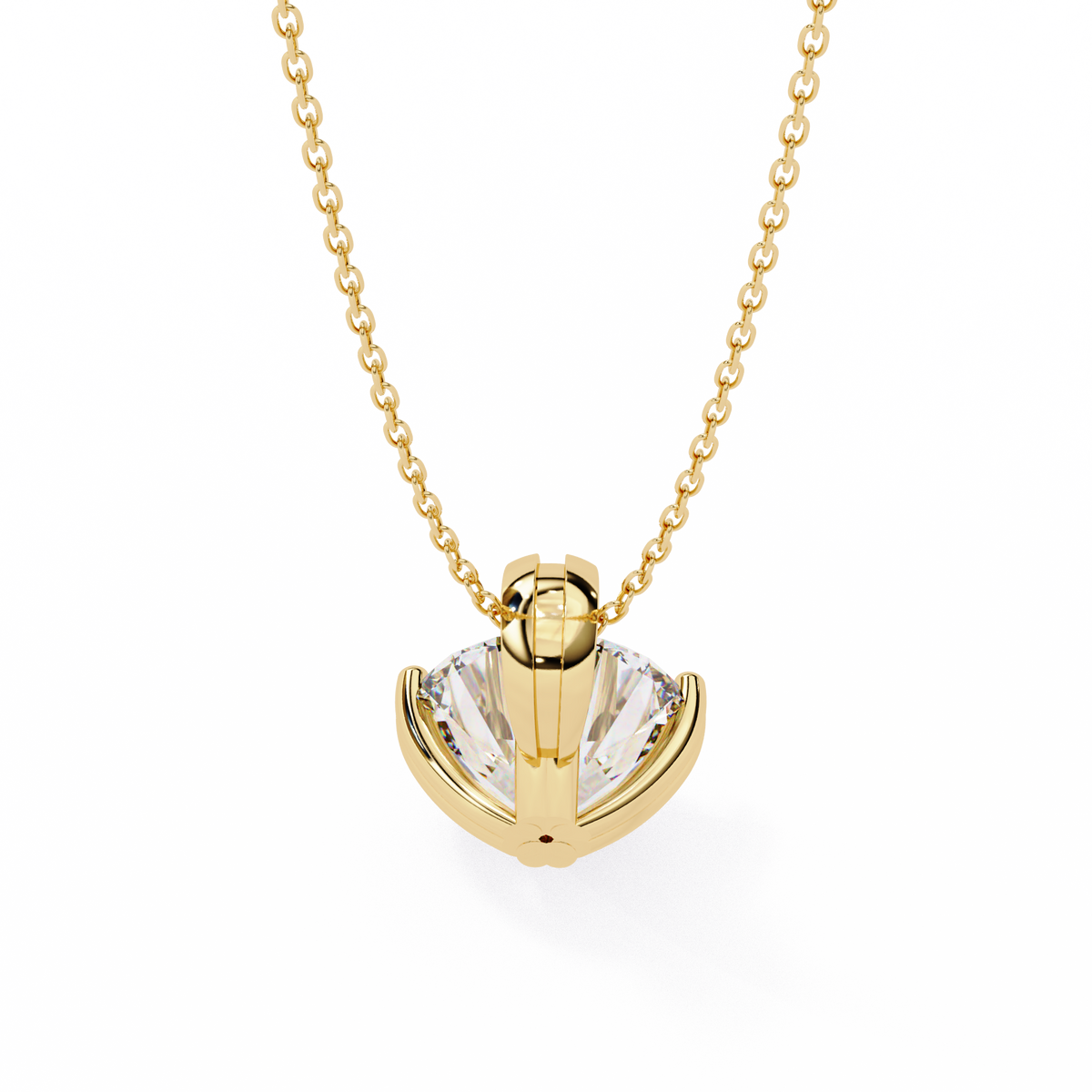 Yellow Gold Double-Prong Round Diamond Solitaire Pendant