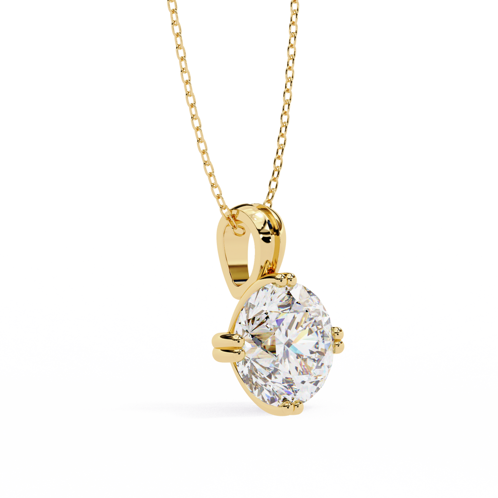 Yellow Gold Double-Prong Round Diamond Solitaire Pendant