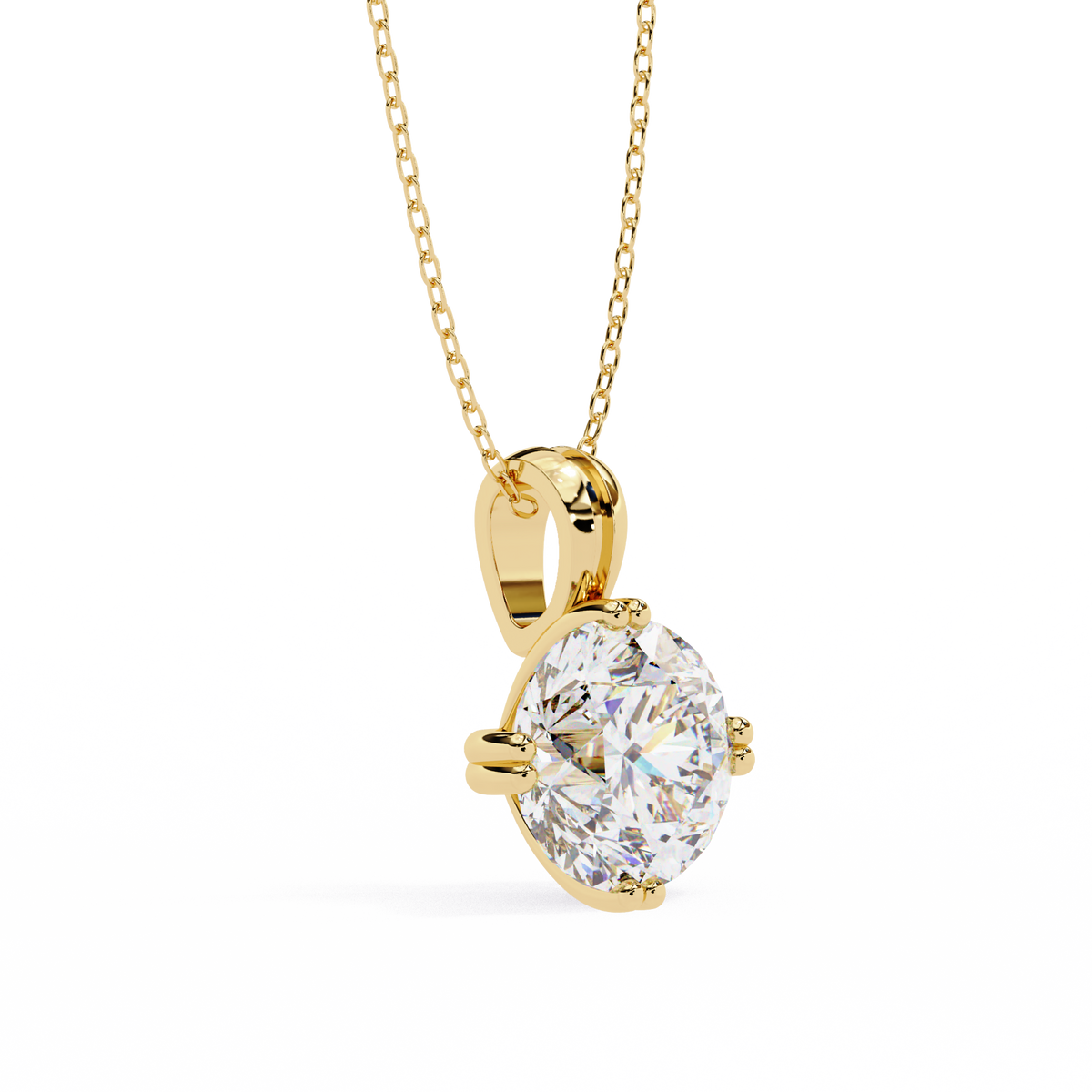Yellow Gold Double-Prong Round Diamond Solitaire Pendant