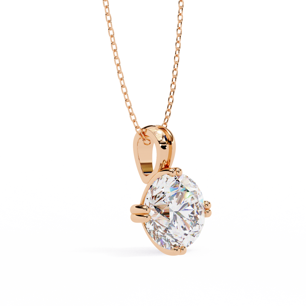 Rose Gold Double-Prong Round Diamond Solitaire Pendant