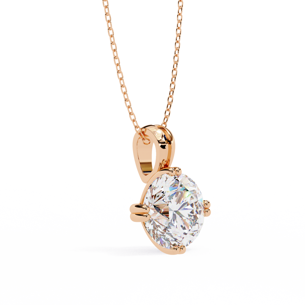 Rose Gold Double-Prong Round Diamond Solitaire Pendant