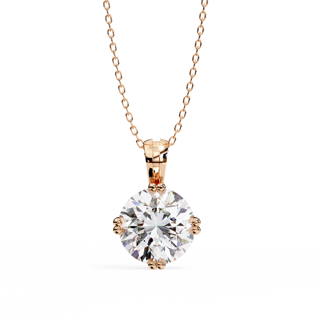 Rose Gold Double-Prong Round Diamond Solitaire Pendant