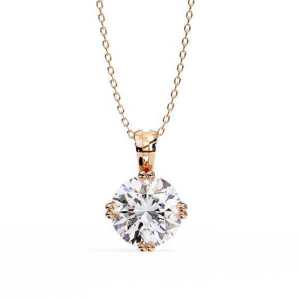 Rose Gold Double-Prong Round Diamond Solitaire Pendant