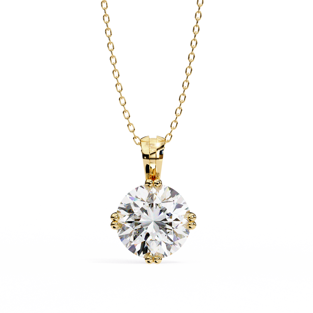 Yellow Gold Double-Prong Round Diamond Solitaire Pendant