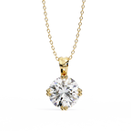 Yellow Gold Double-Prong Round Diamond Solitaire Pendant