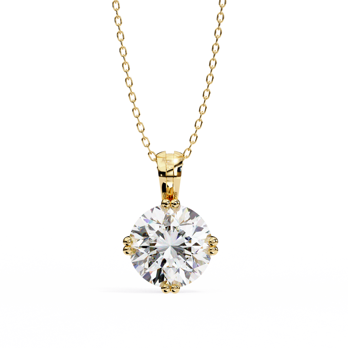Yellow Gold Double-Prong Round Diamond Solitaire Pendant