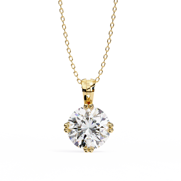 Yellow Gold Double-Prong Round Diamond Solitaire Pendant