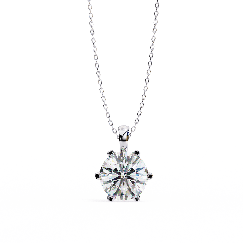 White Gold Six-Prong Round Brilliant Crown Pendant