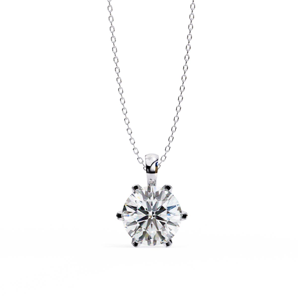 White Gold Six-Prong Round Brilliant Crown Pendant