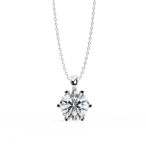 White Gold Six-Prong Round Brilliant Crown Pendant