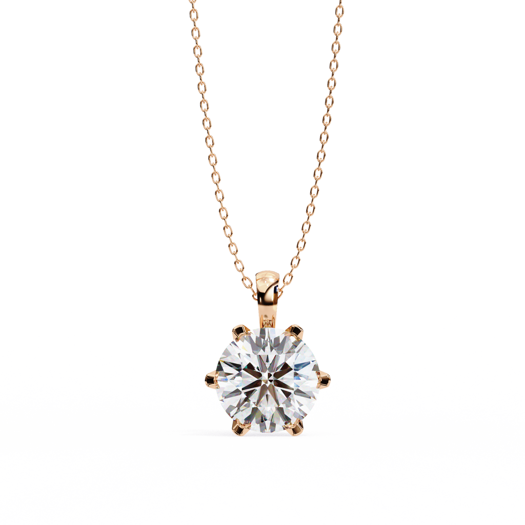 Rose Gold Six-Prong Round Diamond Solitaire Pendant