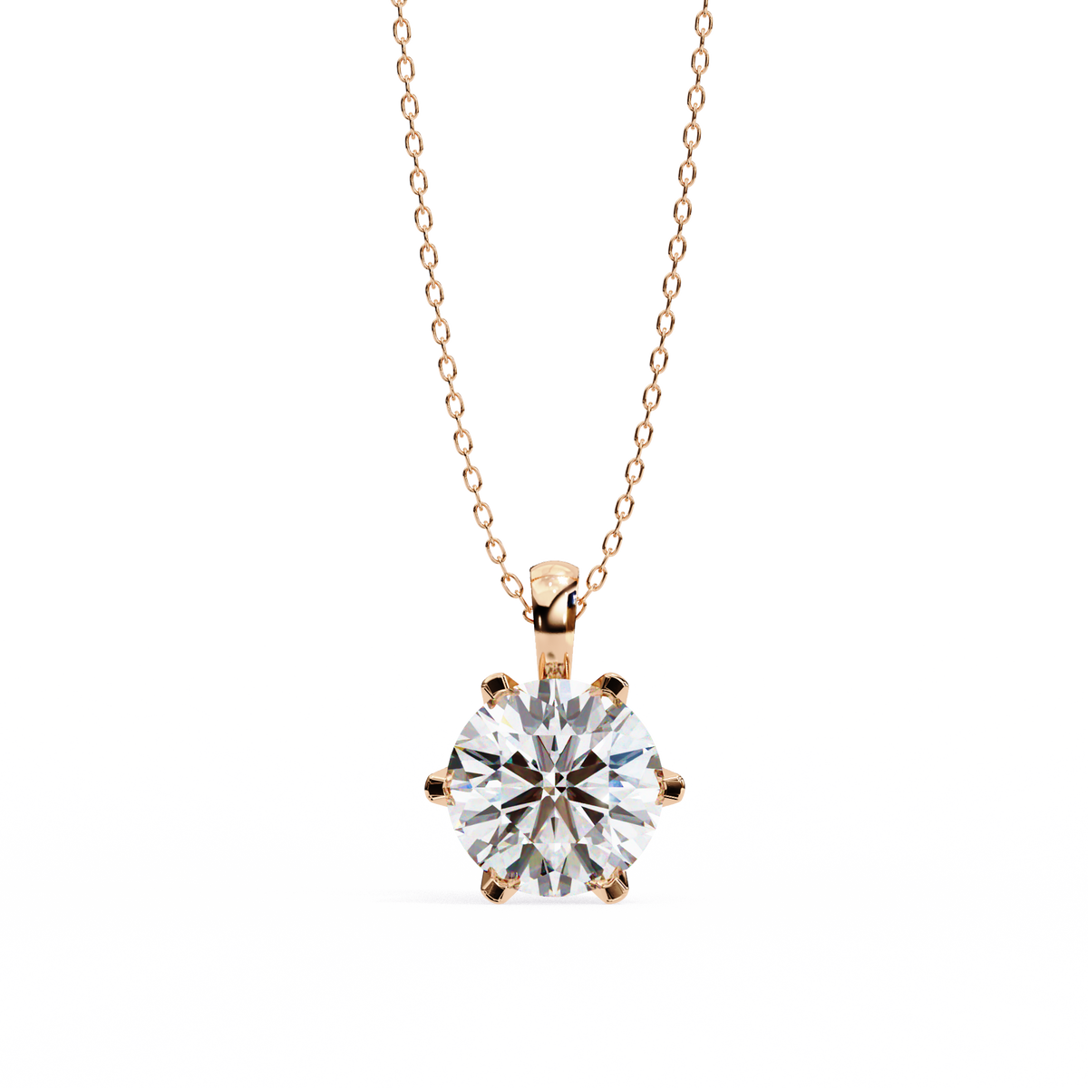 Rose Gold Six-Prong Round Diamond Solitaire Pendant