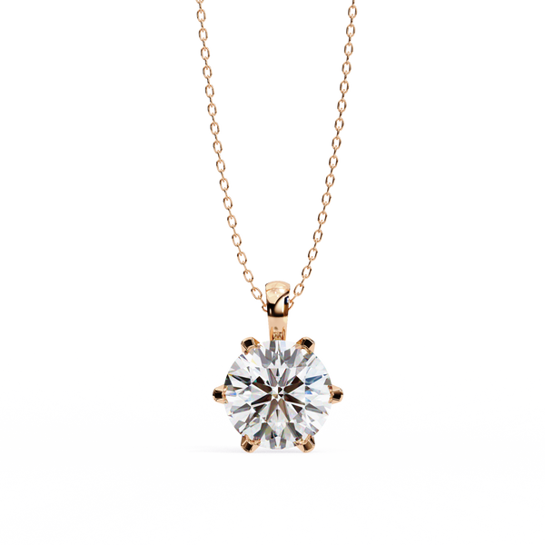 Rose Gold Six-Prong Round Diamond Solitaire Pendant