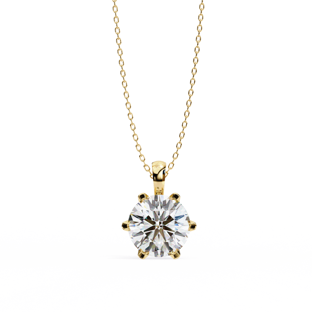 Yellow Gold Six-Prong Round Diamond Solitaire Pendant