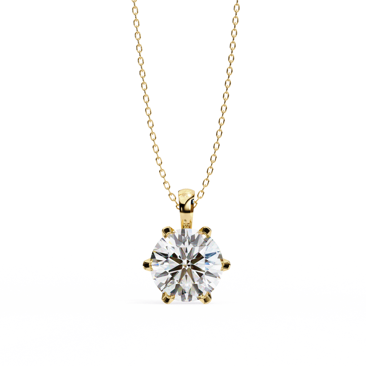 Yellow Gold Six-Prong Round Diamond Solitaire Pendant