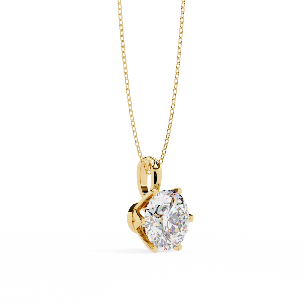 Yellow Gold Six-Prong Round Diamond Solitaire Pendant
