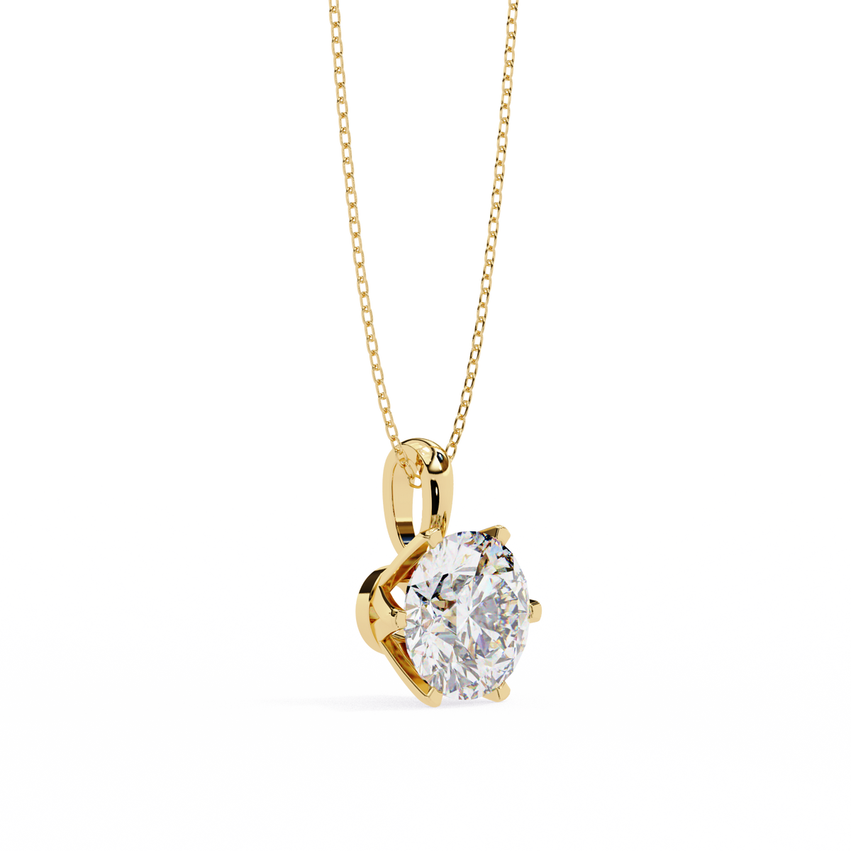 Yellow Gold Six-Prong Round Diamond Solitaire Pendant