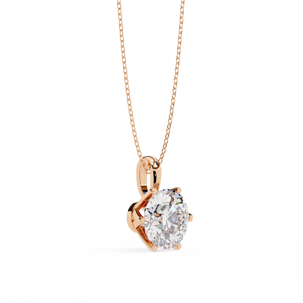Rose Gold Six-Prong Round Diamond Solitaire Pendant