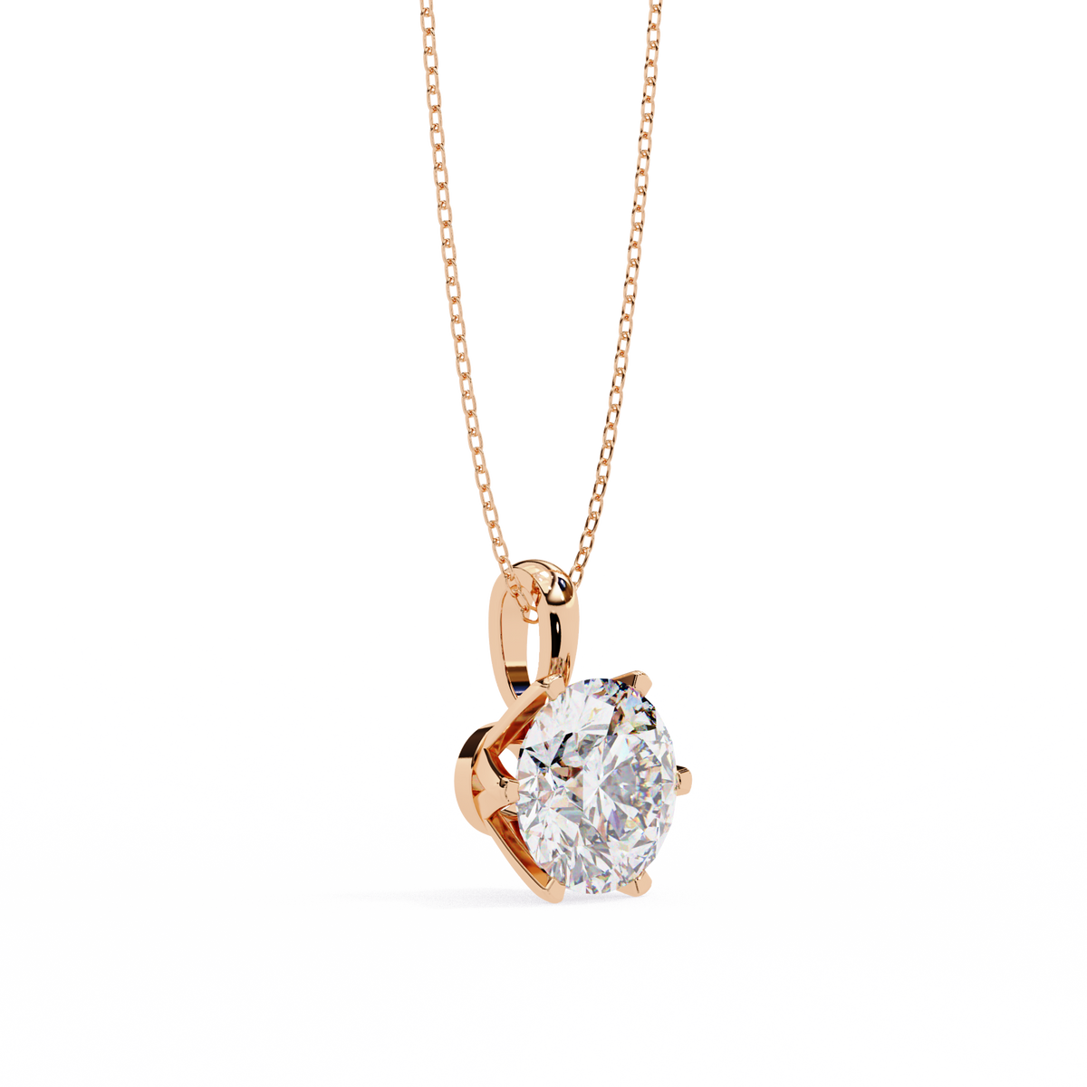 Rose Gold Six-Prong Round Diamond Solitaire Pendant