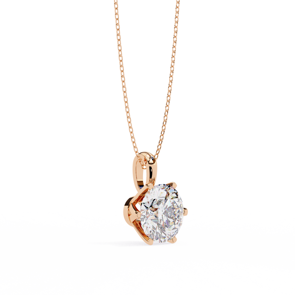 Rose Gold Six-Prong Round Diamond Solitaire Pendant