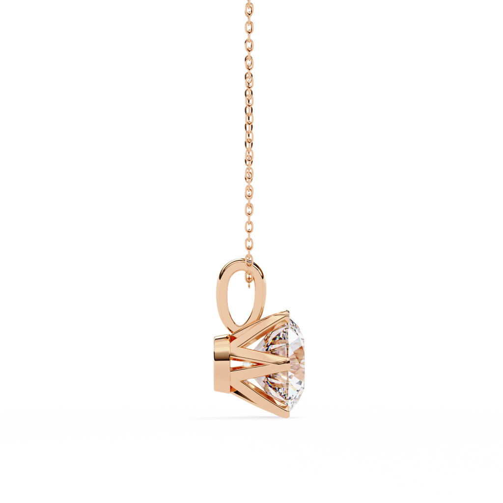 Rose Gold Six-Prong Round Diamond Solitaire Pendant